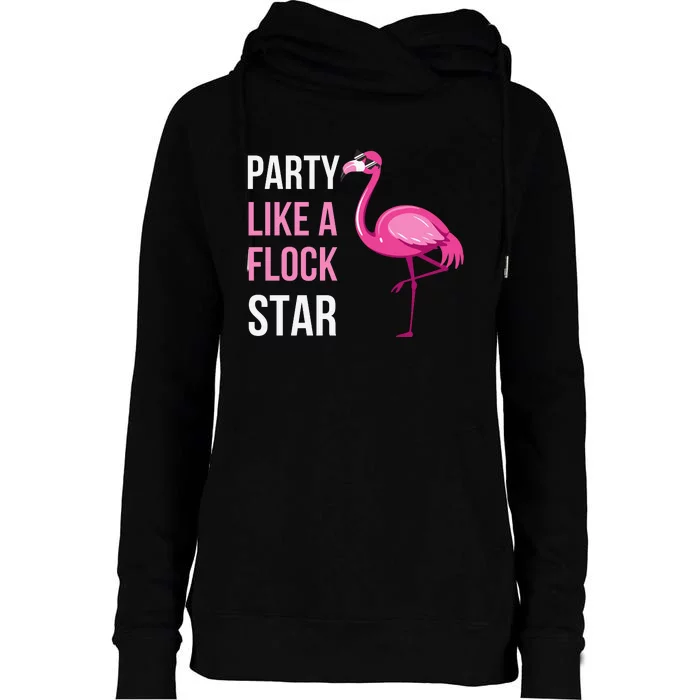 Party Like A Flock Star Pink Flamingo Womens Funnel Neck Pullover Hood