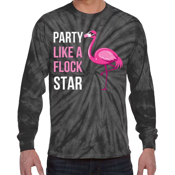 Party Like A Flock Star Pink Flamingo Tie-Dye Long Sleeve Shirt