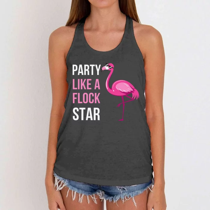 Party Like A Flock Star Pink Flamingo Women's Knotted Racerback Tank