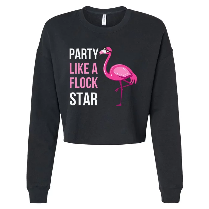 Party Like A Flock Star Pink Flamingo Cropped Pullover Crew