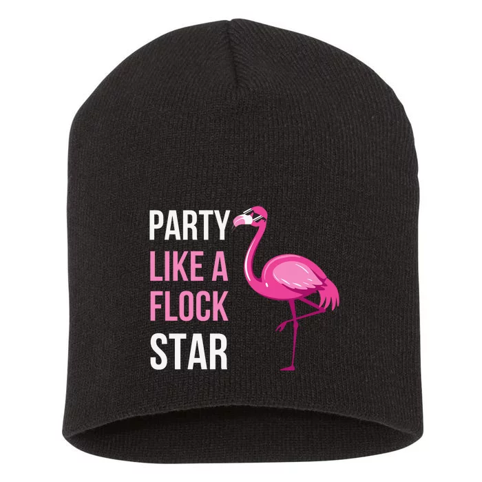 Party Like A Flock Star Pink Flamingo Short Acrylic Beanie