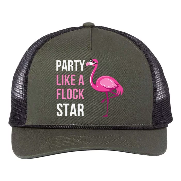 Party Like A Flock Star Pink Flamingo Retro Rope Trucker Hat Cap