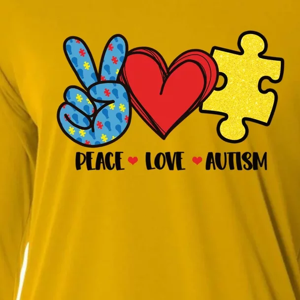 Peace Love And Autism Special Needs Warrior Puzzle Piece Gift Cooling Performance Long Sleeve Crew