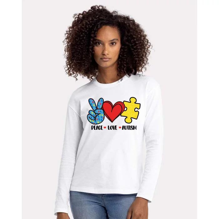 Peace Love And Autism Special Needs Warrior Puzzle Piece Gift Womens Cotton Relaxed Long Sleeve T-Shirt