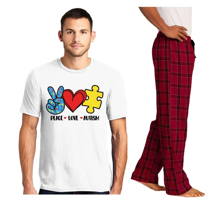 Peace Love And Autism Special Needs Warrior Puzzle Piece Gift Pajama Set