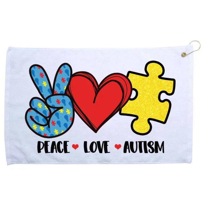 Peace Love And Autism Special Needs Warrior Puzzle Piece Gift Grommeted Golf Towel