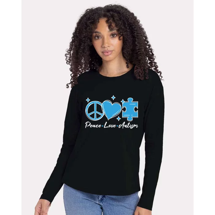 Peace Love Autism Gift Autism Awareness Quote Proud Autistic Gift Womens Cotton Relaxed Long Sleeve T-Shirt