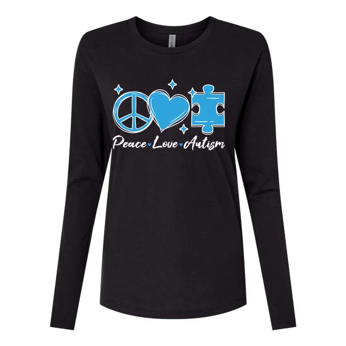 Peace Love Autism Gift Autism Awareness Quote Proud Autistic Gift Womens Cotton Relaxed Long Sleeve T-Shirt