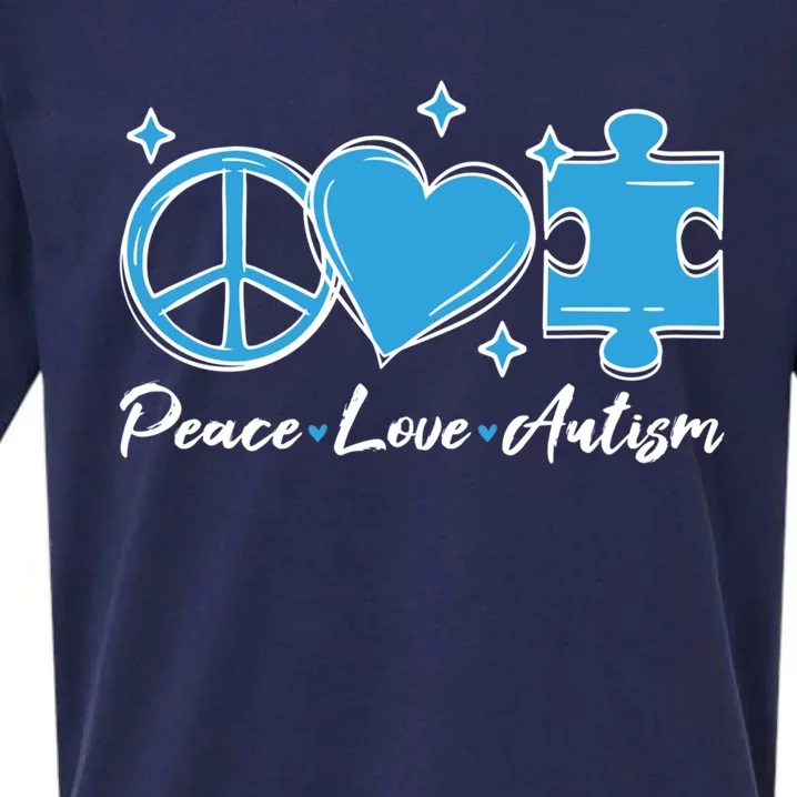 Peace Love Autism Gift Autism Awareness Quote Proud Autistic Gift Sueded Cloud Jersey T-Shirt