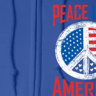 Peace Love America American Flag Patriotic Usa 4th Of July Gift Full Zip Hoodie