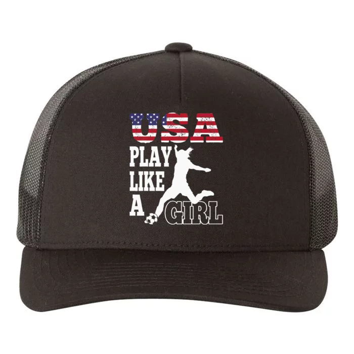 Play Like A Girl US American Flag Patriotic Soccer Yupoong Adult 5-Panel Trucker Hat