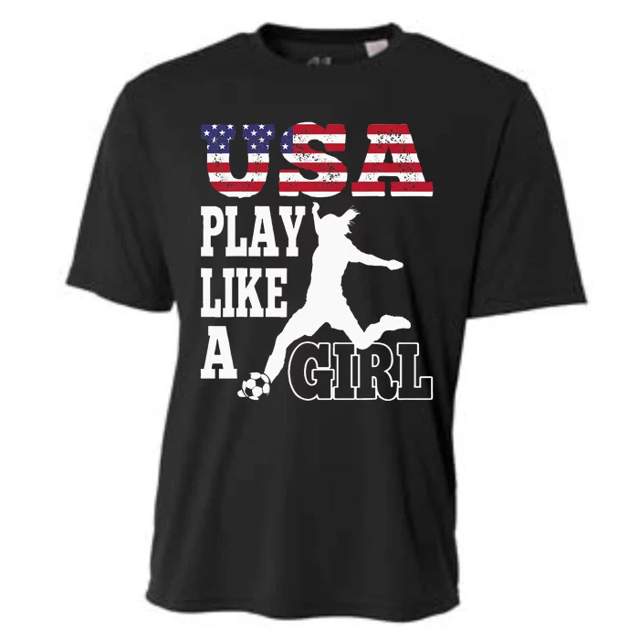 Play Like A Girl US American Flag Patriotic Soccer Cooling Performance Crew T-Shirt