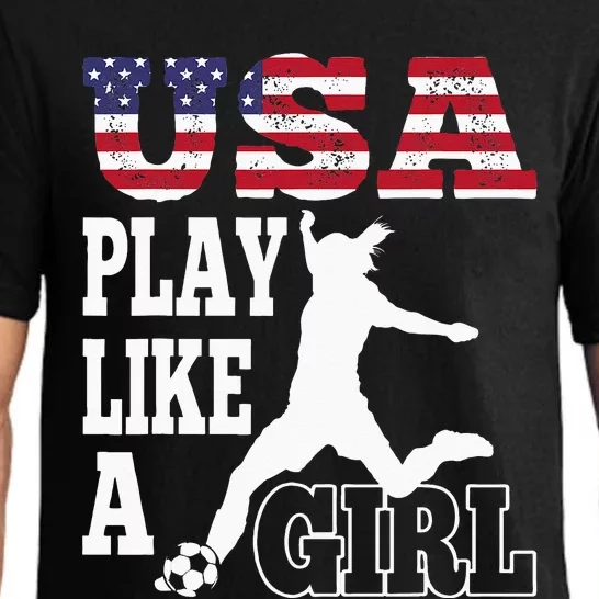 Play Like A Girl US American Flag Patriotic Soccer Pajama Set