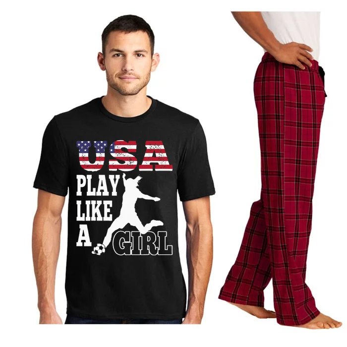 Play Like A Girl US American Flag Patriotic Soccer Pajama Set