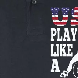 Play Like A Girl US American Flag Patriotic Soccer Softstyle Adult Sport Polo