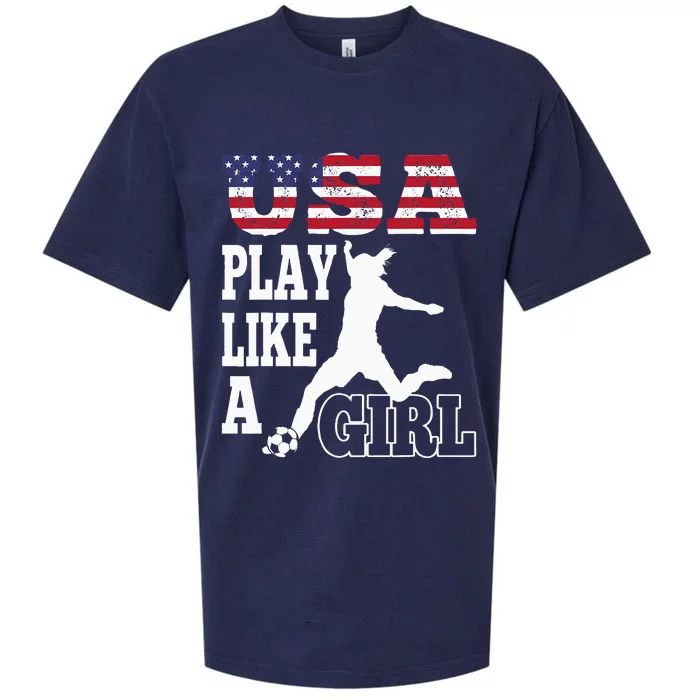 Play Like A Girl US American Flag Patriotic Soccer Sueded Cloud Jersey T-Shirt