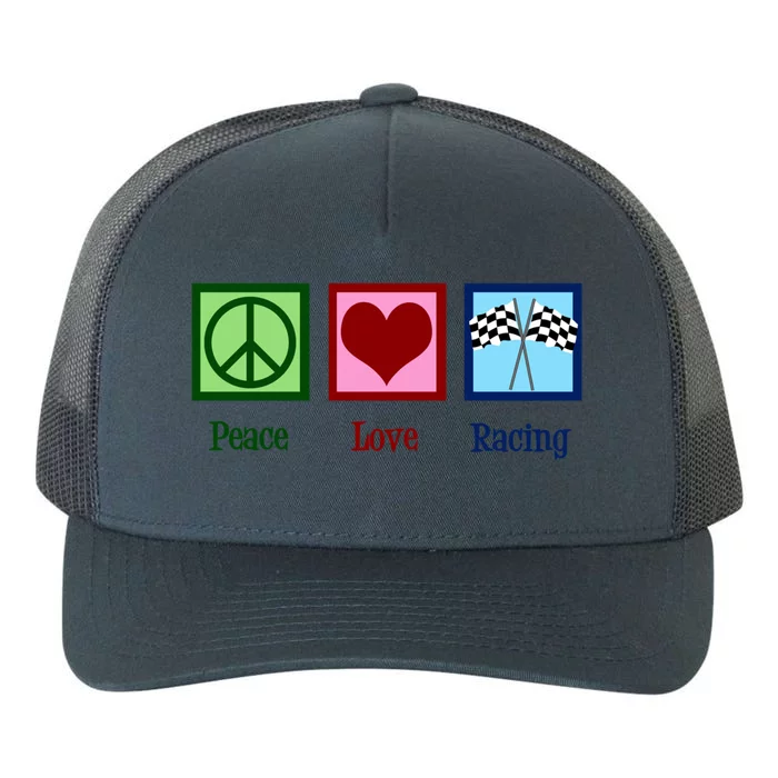 Peace Love Auto Racing Gift Yupoong Adult 5-Panel Trucker Hat