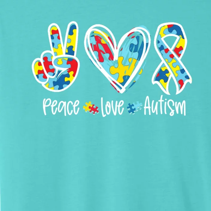 Peace Love Autism Tee Support Autism Awareness Puzzle ChromaSoft Performance T-Shirt