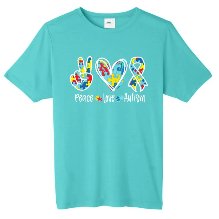 Peace Love Autism Tee Support Autism Awareness Puzzle ChromaSoft Performance T-Shirt