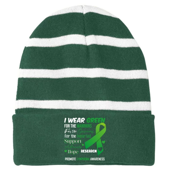 Promote Lymphoma Awareness Wear Green Striped Beanie with Solid Band