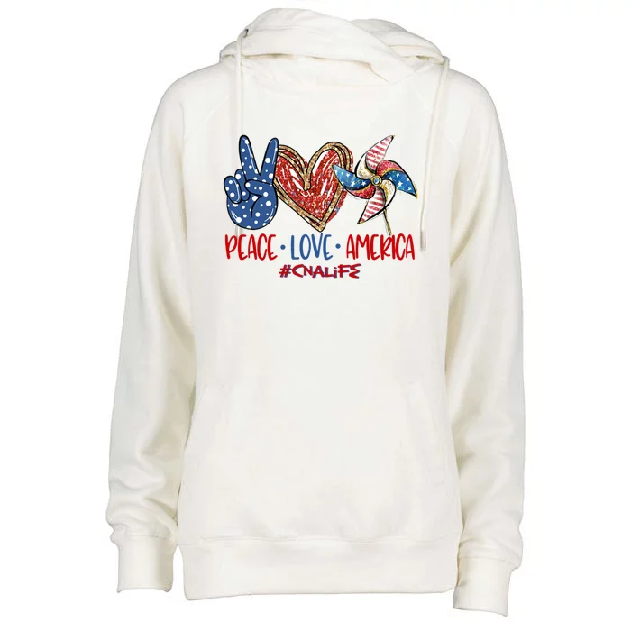 Peace Love America Cna Life Meaningful Gift Womens Funnel Neck Pullover Hood