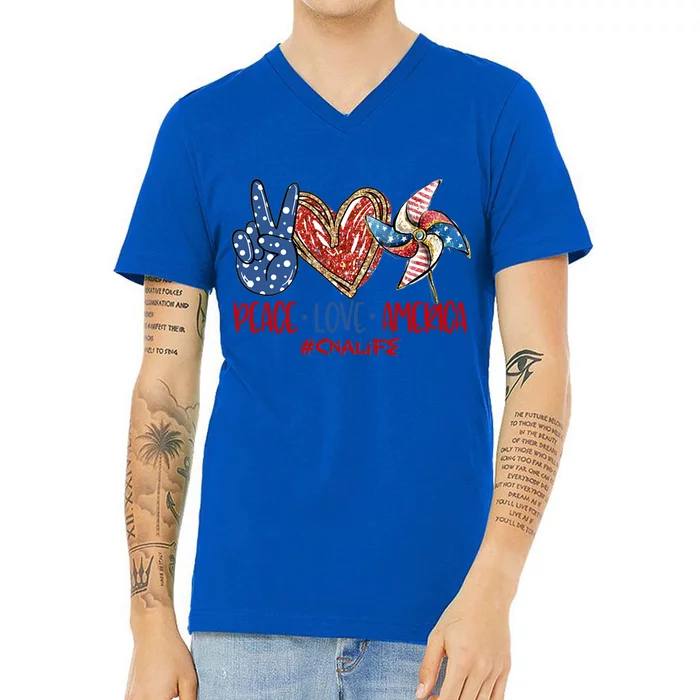 Peace Love America Cna Life Meaningful Gift V-Neck T-Shirt