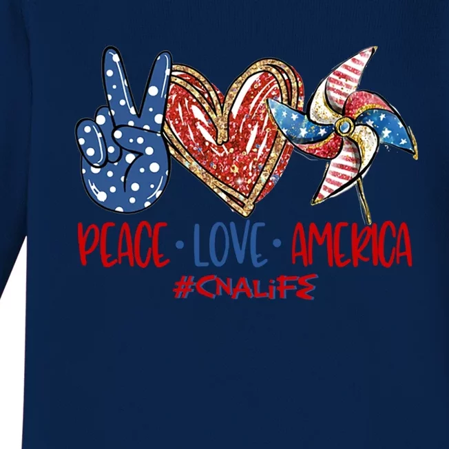 Peace Love America Cna Life Meaningful Gift Baby Long Sleeve Bodysuit