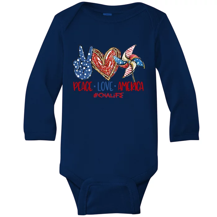 Peace Love America Cna Life Meaningful Gift Baby Long Sleeve Bodysuit