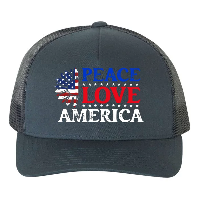 Peace Love America 4th July Patriotic Sunflower Heart Sign Gift Yupoong Adult 5-Panel Trucker Hat