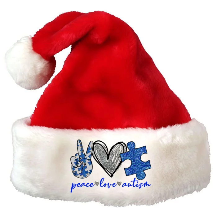 Peace Love Autism Autism Awareness Month Support Autism Gift Premium Christmas Santa Hat