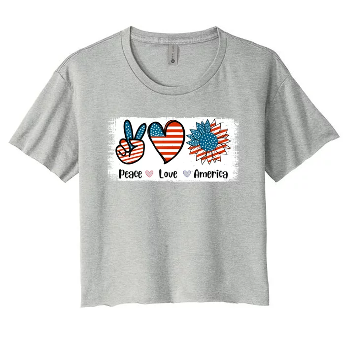 Peace Loves America Us Flag Fourth 4th Of July Patriot Gift Women's Crop Top Tee