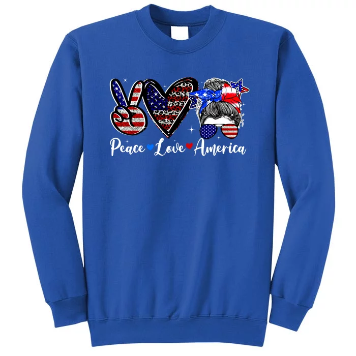 Peace Love America Messy Bun Funny American Flag 4th Of July Great Gift Sweatshirt