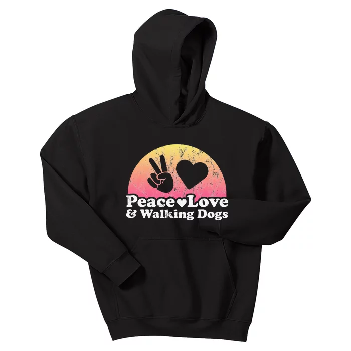 Peace Love and Walking Dogs Dog Walking Kids Hoodie