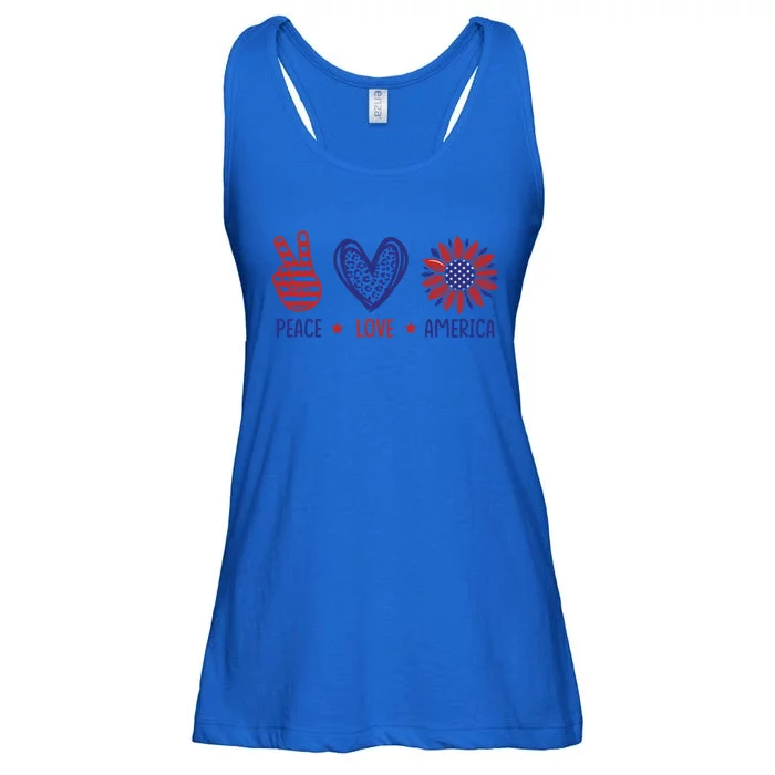 Peace Love America Patriot 4th Of July Independence Day Great Gift Ladies Essential Flowy Tank