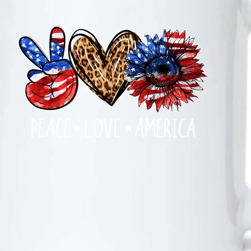 Peace Love America Patriotic Usa Flag Sunflower 4th July Gift Black Color Changing Mug