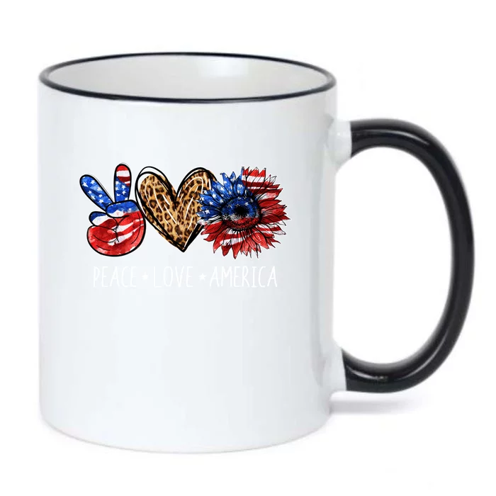 Peace Love America Patriotic Usa Flag Sunflower 4th July Gift Black Color Changing Mug