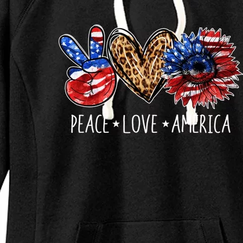 Peace Love America Patriotic Usa Flag Sunflower 4th July Gift Women's Fleece Hoodie