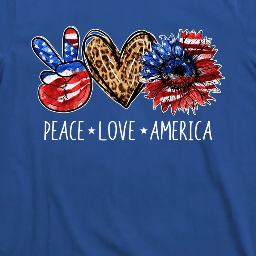 Peace Love America Patriotic Usa Flag Sunflower 4th July Gift T-Shirt