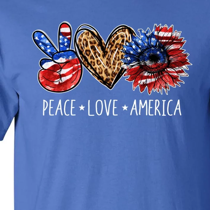 Peace Love America Patriotic Usa Flag Sunflower 4th July Gift Tall T-Shirt