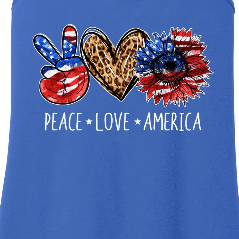 Peace Love America Patriotic Usa Flag Sunflower 4th July Gift Ladies Essential Tank