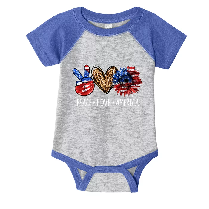 Peace Love America Patriotic Usa Flag Sunflower 4th July Gift Infant Baby Jersey Bodysuit