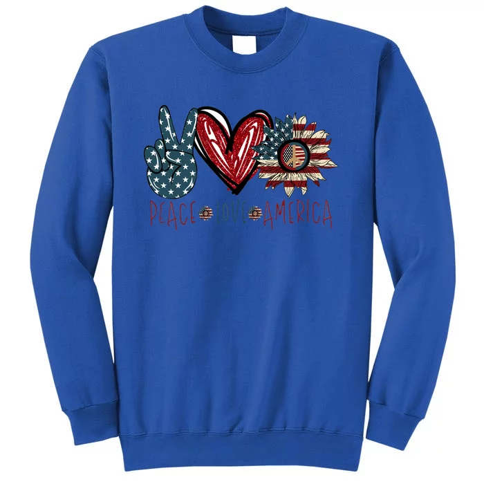 Peace Love America Patriotic Usa Flag Sunflower 4th July Cute Gift Tall Sweatshirt