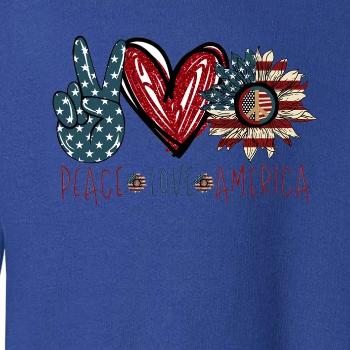 Peace Love America Patriotic Usa Flag Sunflower 4th July Cute Gift Toddler Sweatshirt