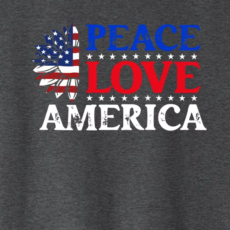 Peace Love America Sunflower 4th Of July American Flag Gift Women's Crop Top Tee