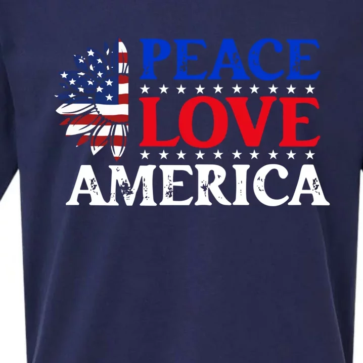 Peace Love America Sunflower 4th Of July American Flag Gift Sueded Cloud Jersey T-Shirt