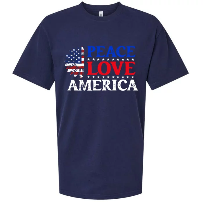 Peace Love America Sunflower 4th Of July American Flag Gift Sueded Cloud Jersey T-Shirt