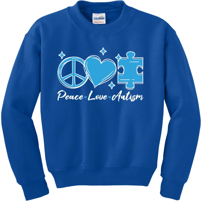 Peace Love Autism Gift Autism Awareness Quote Proud Autistic Gift Kids Sweatshirt