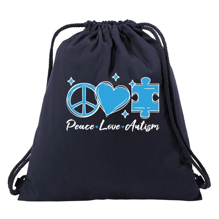 Peace Love Autism Gift Autism Awareness Quote Proud Autistic Gift Drawstring Bag