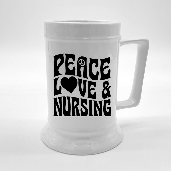 Peace Love And Nursing Heart Psychedelic Hippie Peace Symbol Great Gift Front & Back Beer Stein