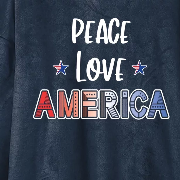 Peace Love America Red White Blue Patriot Gift Hooded Wearable Blanket